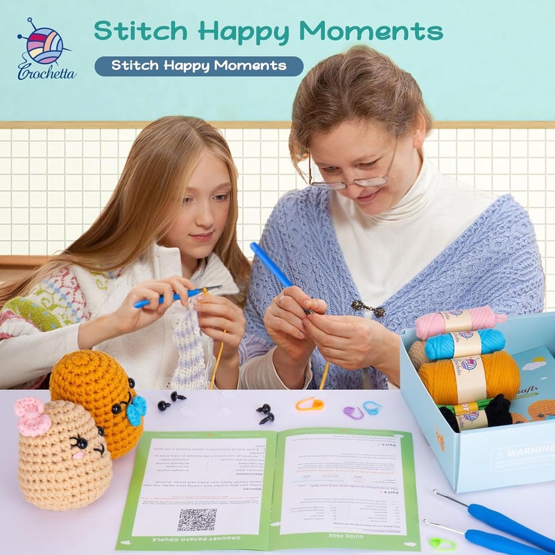 Crochetta Crochet Kit for Beginners, Learn to Crochet Kits for Adults Kids, Jumbo Potato Couple, Includes Yarn, Hooks, Stuffing, Pattern, Video Tutorials - Image 4